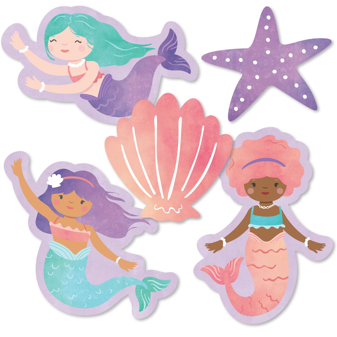 Big Dot of Happiness Mermaid Party Small Paper Cutouts, DIY Birthday Decor Craft, Starfish, Seashell & Mermaid Shaped Party Cut-Outs - 24 Count